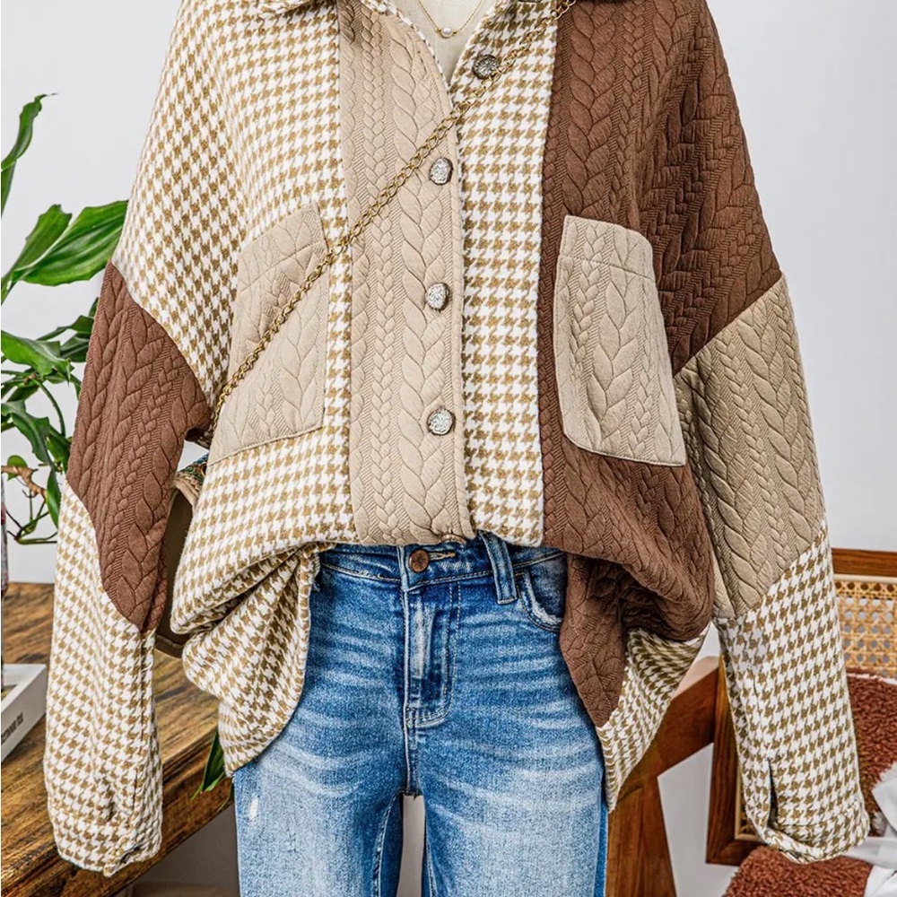 Stylish Houndstooth Patchwork Jacket NWT - image 3